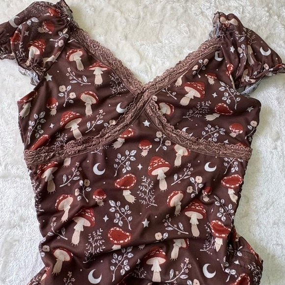 Romwe Mini/Midi Dress ForestFairy Baby Doll Sheer Mesh Cap Sleeves sz 6 Brown - Picture 2 of 11